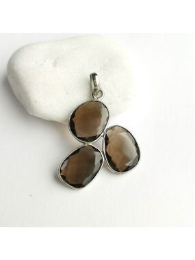 Modernist sterling silver freeform Smokey Topaz Smoky Quartz pendant 🆕